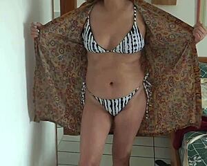 Curvy Latina Wife Reveals Erotic Lingerie and Bikini on Beach