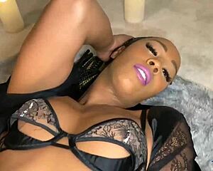 Big booty ebony milf Misty Stone gets horny with vibrator in stockings and lingerie at home