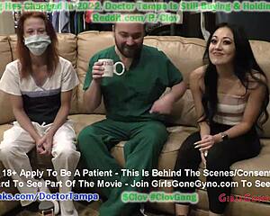 Dr. Stacy Shepard embarrasses a fresh Hooters recruit Blaire Celeste by putting her through a humiliating medical exam prior to her being hired by GirlsGoneGyno.com