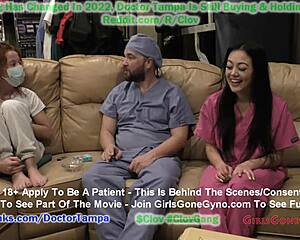 Dr. Stacy Shepard embarrasses a fresh Hooters recruit Blaire Celeste by putting her through a humiliating medical exam prior to her being hired by GirlsGoneGyno.com