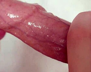 Closeup blowjob of shaved stepsister and licking foreskin