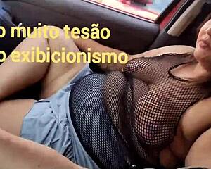 mary butterfly showing off my big tits in see-through shirt in public with hubby