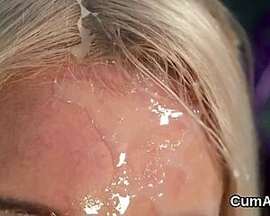 Horny Bombshell Gets Cum Shot on Face, Gulping Every Drop!