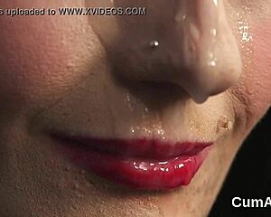 horny doll swallows all the jizz from cumshot blowbang