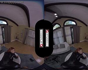 Black Widow: In this VR video the sexy black superhero rides your cock