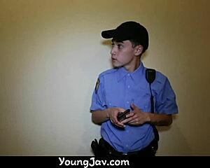 hey, sneaky ninja babe ties up guard for wild chair action. uses him raw!