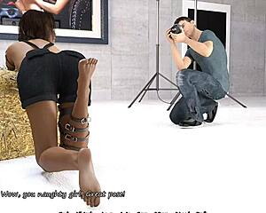 Sexy brunette shows off her big fake tits and ass in big city