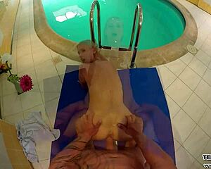 A POV poolside encounter with a horny blond teen