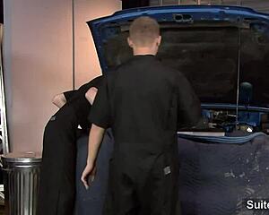 gay mechanics get intimate in the garage
