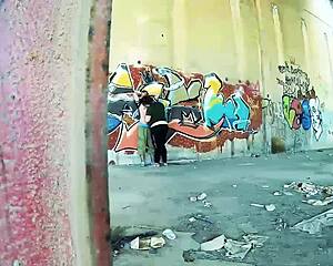 Public sex against a wall in the city