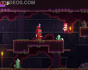 Big breasted heroine exploring caves and giving some oral pleasure in a cartoon game