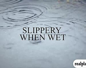 Two Hot Babes Fucking a Blue Dildo Together