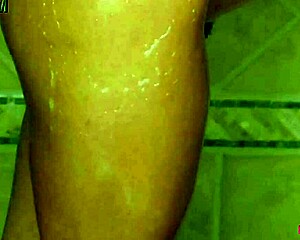 tiny brunette enjoys a relaxing hot shower