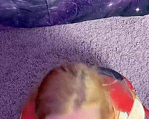 Captain Marvel cosplay queen rides a thick ebony dildo with wild energy