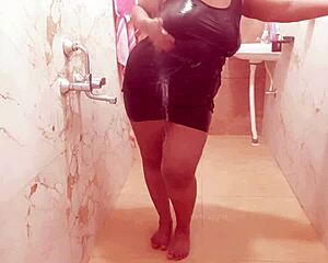 Myanmar sexy milf taking shower in bathing scene with asian milf details