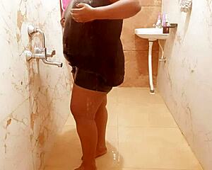 Myanmar sexy milf taking shower in bathing scene with asian milf details