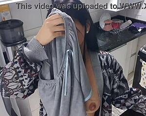 Sensual Latina Masturbates Big Tits in Kitchen!