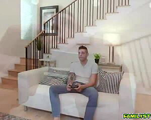 Nikki Venom Rubs Stepbro's Cock Through Jeans And Blows Him!