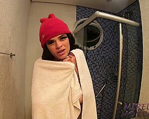 I was caught bathing with my big tits and tattooed ass on display