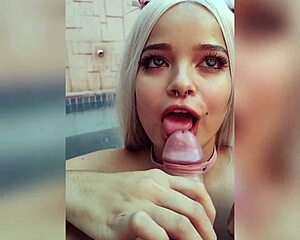 Blonde Slut Sucks Cock in Pool, Fucks in Bedroom