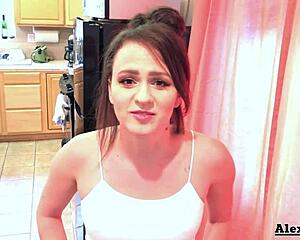 big assed brunette alex more rides long hard cock, cum on tits