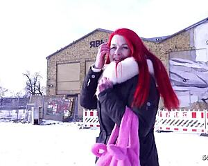 german scout picks up pale redhead milf mina knight for a casting session in berlin