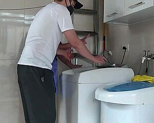 technician called to fix washing machine ends up passionately licking the hot client's pussy and ass.