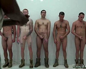 Naked gay man soldier in hazing shower