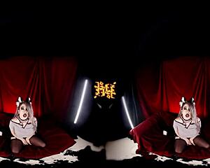 i got lost in helluvaboss cosplay, big tits blonde in pov vr game