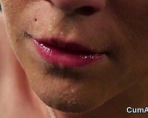 After exchanging cum with her partner a hot model gets a facial