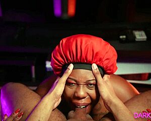 Blow a white guys cock while covering a chubby black woman in sperm