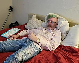 Big cock emo guy dresses and shows off his big cock