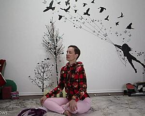 mature woman teaches yoga lesson to friend