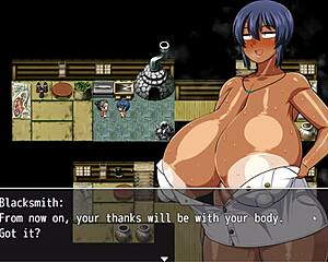Tanned Natsuki in hentai game ep 19 bangs village friends with anal and pussy creampie action.