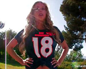 Samantha Saint Dominates with Wild Football Field Solo Action