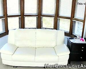 Anally toyed blonde lez