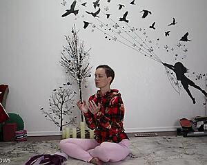 mature woman teaches yoga lesson to friend