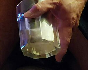 drunk guy with small cock pisses and drinks it