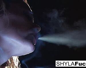 Shyla's smoking fetish involves her big tits and ass in a solo session