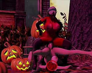 Adult Halloween themed big boobs monster cock film