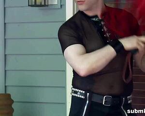 Heavy spanking, deepthroat action, and playtime with three gay guys