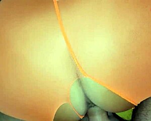 her mother-in-law's cock slips into the pussy through the nylon shorts hole at home