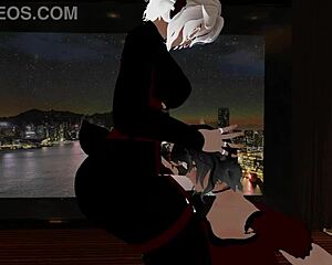 Fake police officer in office receives deepthroat blowjob from femboy