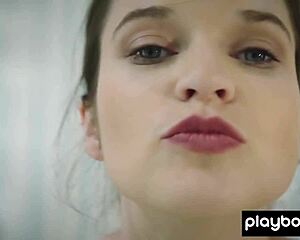 Playful Ukrainian babe Serena Wood stripping and painting her big tits 😍