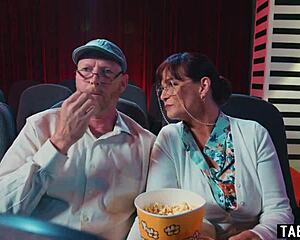 Movie theatre teen couple fucks, disturbing old people watching