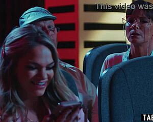 Movie theatre teen couple fucks, disturbing old people watching