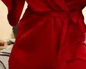 Brunette in Red Lingerie Plays with Herself