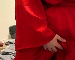 Brunette in Red Lingerie Plays with Herself