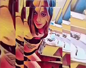 hot shemale teasing in bathroom with underwear