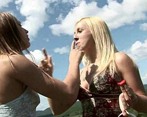 i watch meghan and lola lick and fuck their wet pussies outside